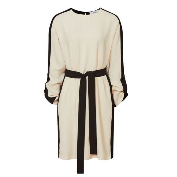 REISS Skylar Belted Colorblock Dress in Black & Cream NWT Size 4 - Picture 1 of 9